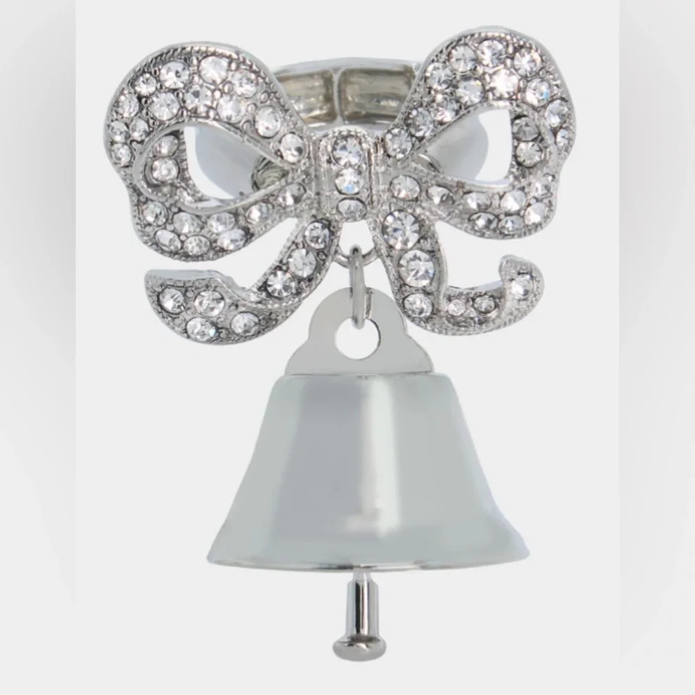BETSEY JOHNSON Silver Bell Stretch Ring for Weddings Bridal Shower Party NEW NWT